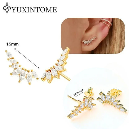 Women's 925 Sterling Silver Ear Needle Crystal Zircon Water Droplets Stud Hoop Gold Huggie Earrings Premium Luxury Party Jewelry
