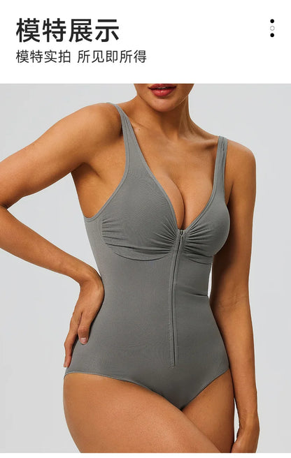 Seamless Bodysuit with Strong Compression Molding Abdominal Compression Underwear Straps Zipper One-Piece Shapewear Yoga Sets