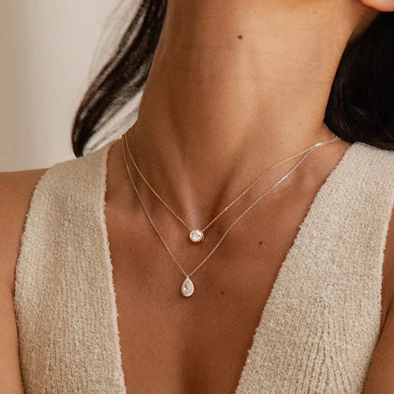 RAPRGOLD GRA Certified 7x10.5mm 2.5CT Pear Cut Moissanite Fashion Drop Pendant Necklaces for Women Chains Fine Neck Jewelry Gift