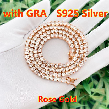 Hip hop Moisssanite Tennis Bracelet 18K Gold Plated 925 Sterling Silver Jewelry Unisex Moissanite Tennis Chain for Women ＆ Man