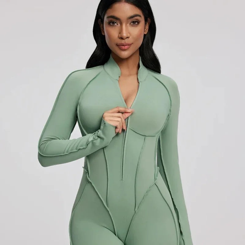 FUBEIKE Women's Yoga Set Fashion Sexy Slim Fit Long Sleeve Zipper Sports Gym Workout Legging Bodysuits Outdoor Activewear