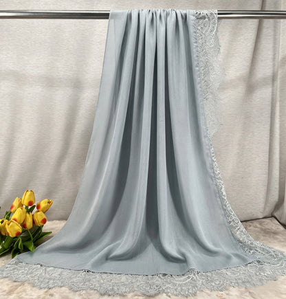 2026 New Rayon Cotton Modal Hijab Scarf Lace Splicing Turban Breathable Women Shawl Cotton Plain Scarf Headscarf Women Hijabs