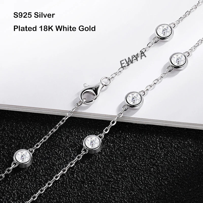 EWYA Luxury D Color Full 3/3.5mm Round Bubble Moissanite Diamond Tennis Necklace for Women Party S925 Silver 2-Layer Neck Chain