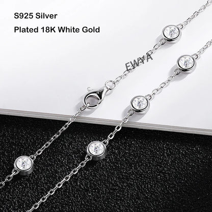 EWYA Luxury D Color Full 3/3.5mm Round Bubble Moissanite Diamond Tennis Necklace for Women Party S925 Silver 2-Layer Neck Chain