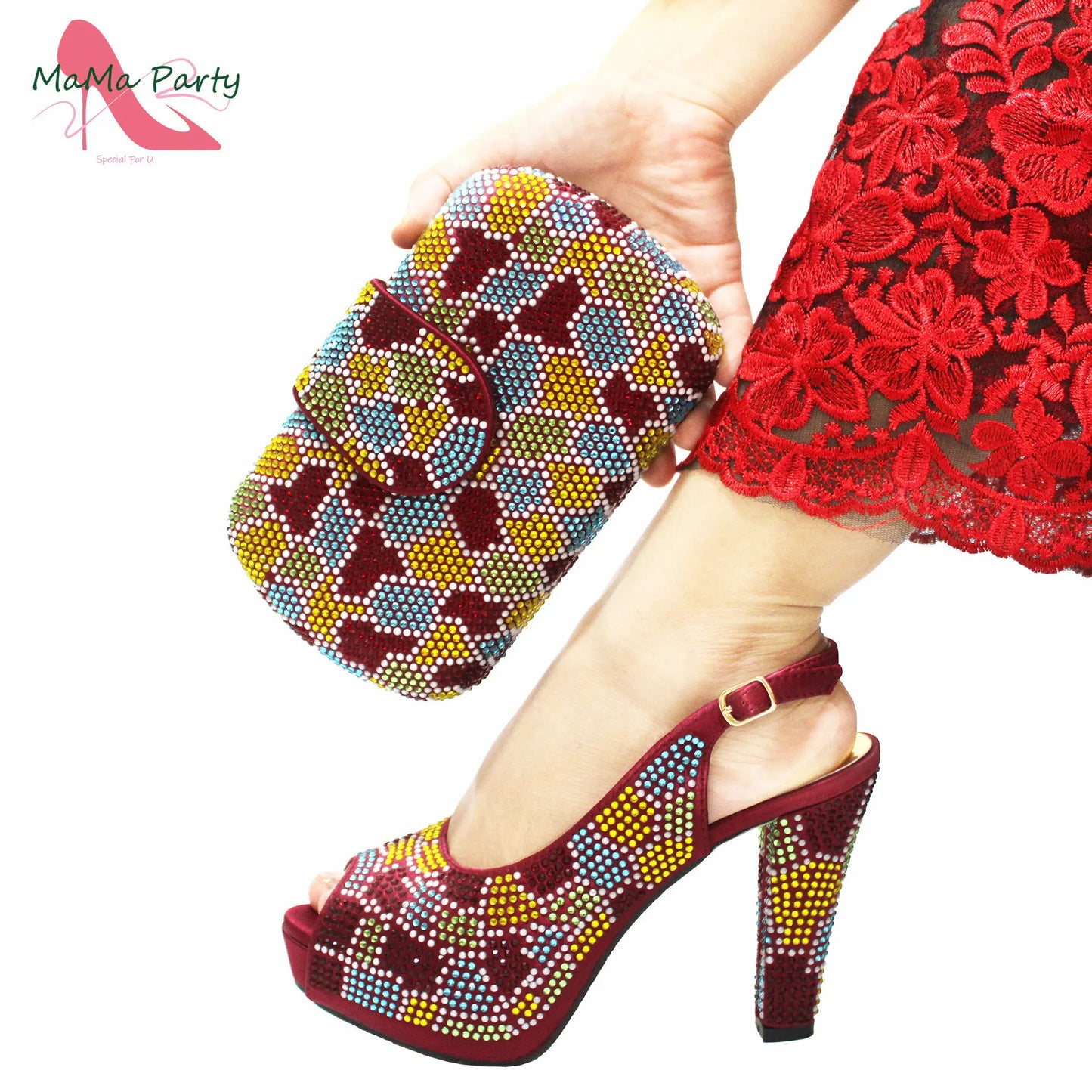 New Shoes and Matching Bag for Nigeria Party Slip on Shoes for Women Ladies Italian Shoes and Bag Set Decorated with Rhinestone