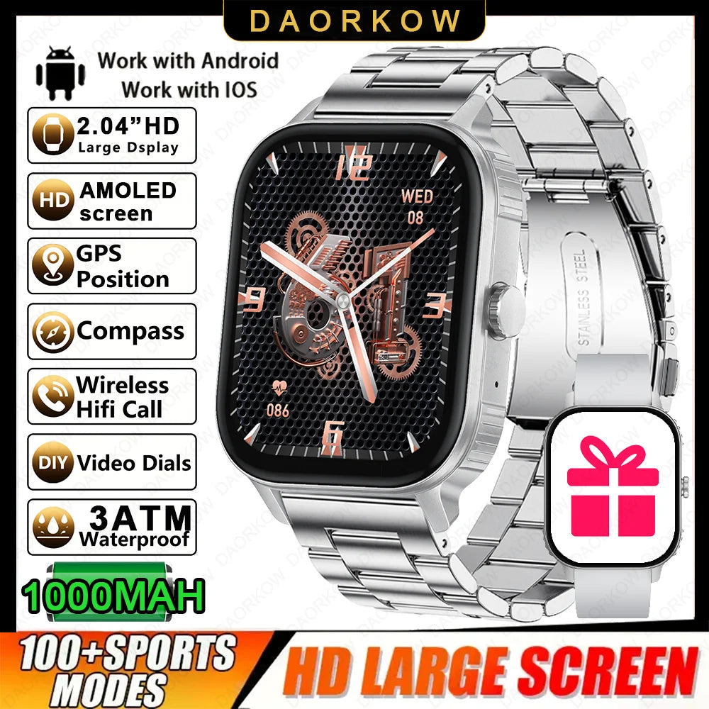 2026 1000mAh Large Battery 2026 New 2.04" HD Display Health Monitor Smart Watch Bluetooth Call IP68 Waterproof Sports Smartwatch