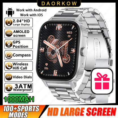 2026 1000mAh Large Battery 2026 New 2.04" HD Display Health Monitor Smart Watch Bluetooth Call IP68 Waterproof Sports Smartwatch