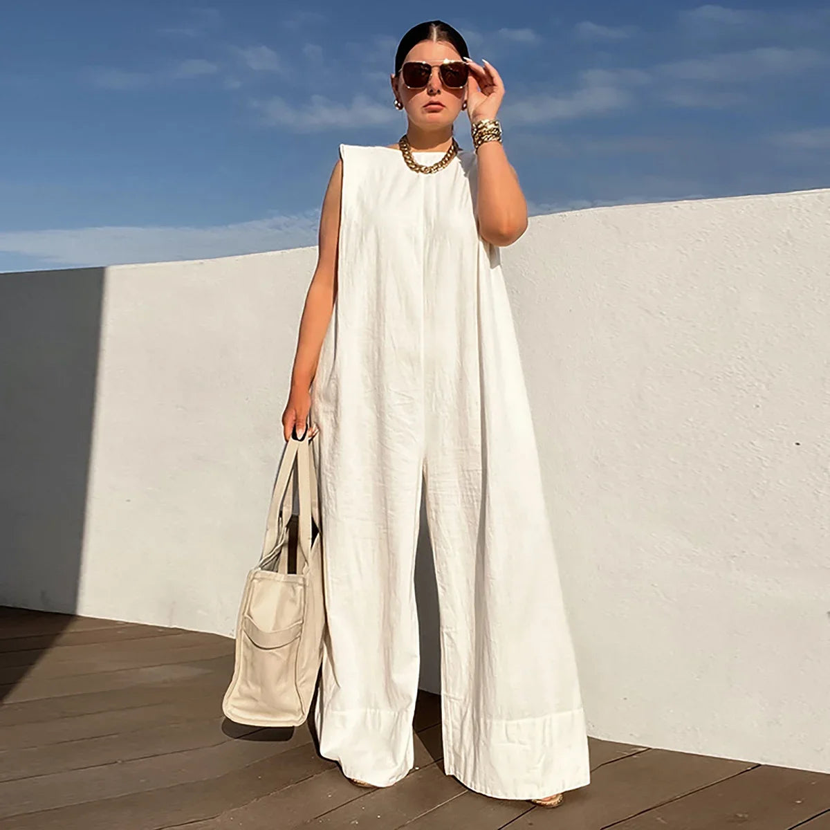 Yeezzi Solid Color Sleeveless Wide Leg Overalls Summer Fashion Female Loose Black White Casual Cool Jumpsuits For Women 2025 New
