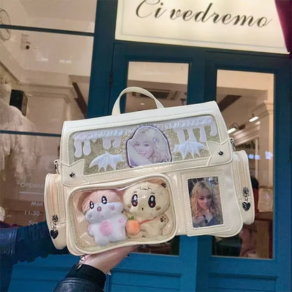 New Y2K Cute Ita Bag Harajuku Girl Transparent Pocket Large Capacity Crossbody Bag Lolita DIY Badge Display Casual Shoulder Bags