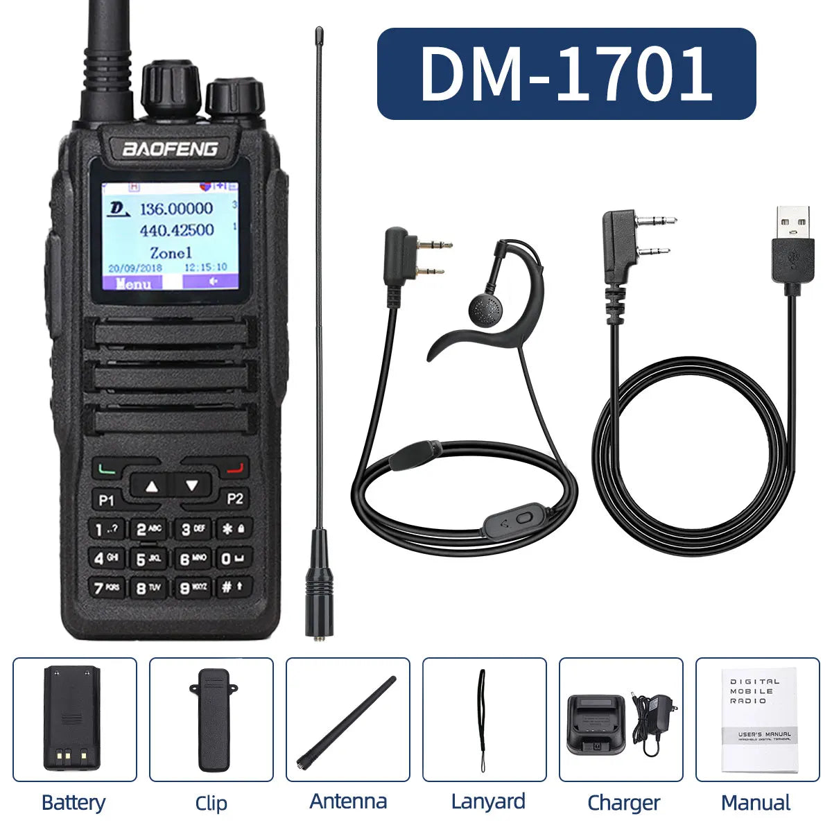 DMR Baofeng dual mode analog & Digital walkie talkie DM 1701 Tier 1+2 Dual Time Slot Ham Dual band Baofeng Radio DM-1701