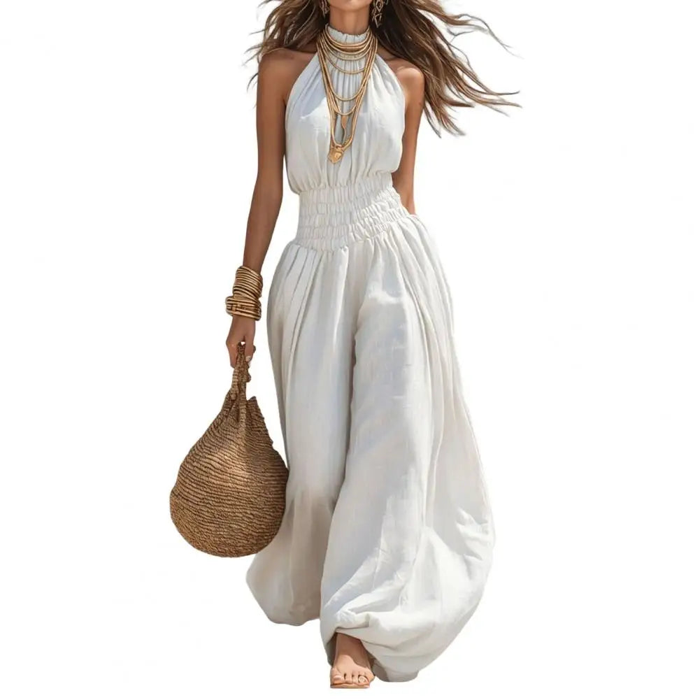 Smocked Waist Lantern Pants Women Rompers Summer Romper Halter Neck Sleeveless Jumpsuit With Lantern Leg For Casual Streetwear