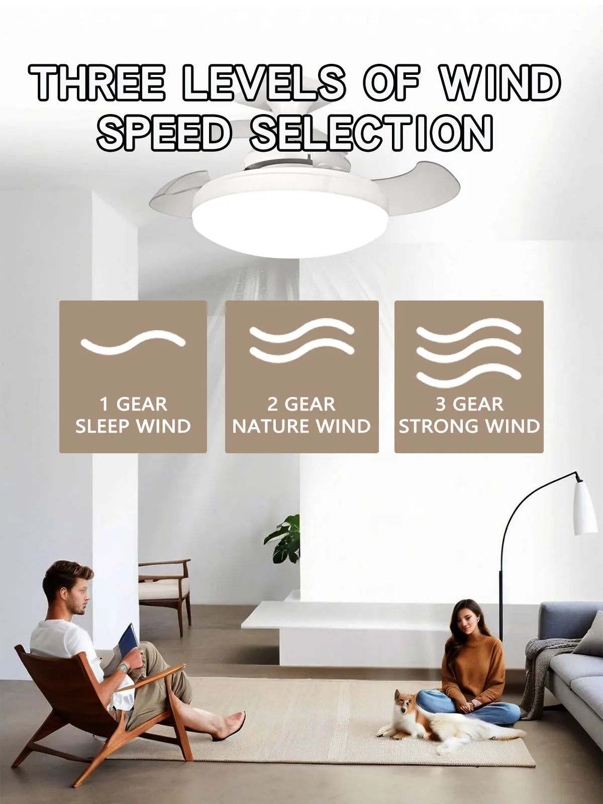 Three-Color Dimming LED E27 Ceiling Fan Lights with Remote Control Silent Dimmable Invisible Fan Light for Living Room Bedroom