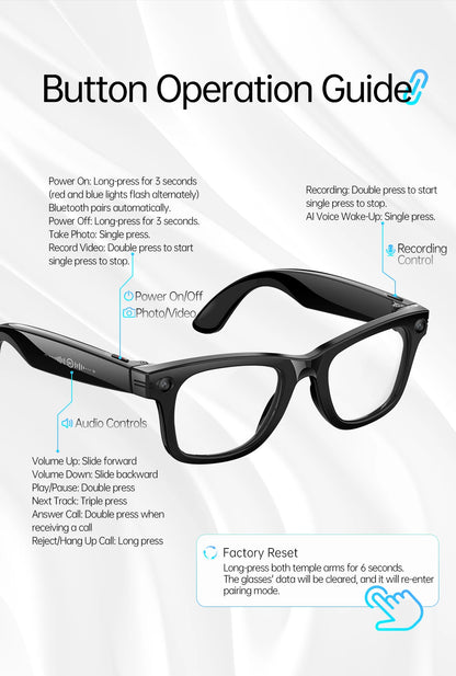 LIGE New 4K Smart Glasses 1300W HD Camera 290mAh Long Battery Life 88+Language Translation Bluetooth Call Waterproof Sunglasse
