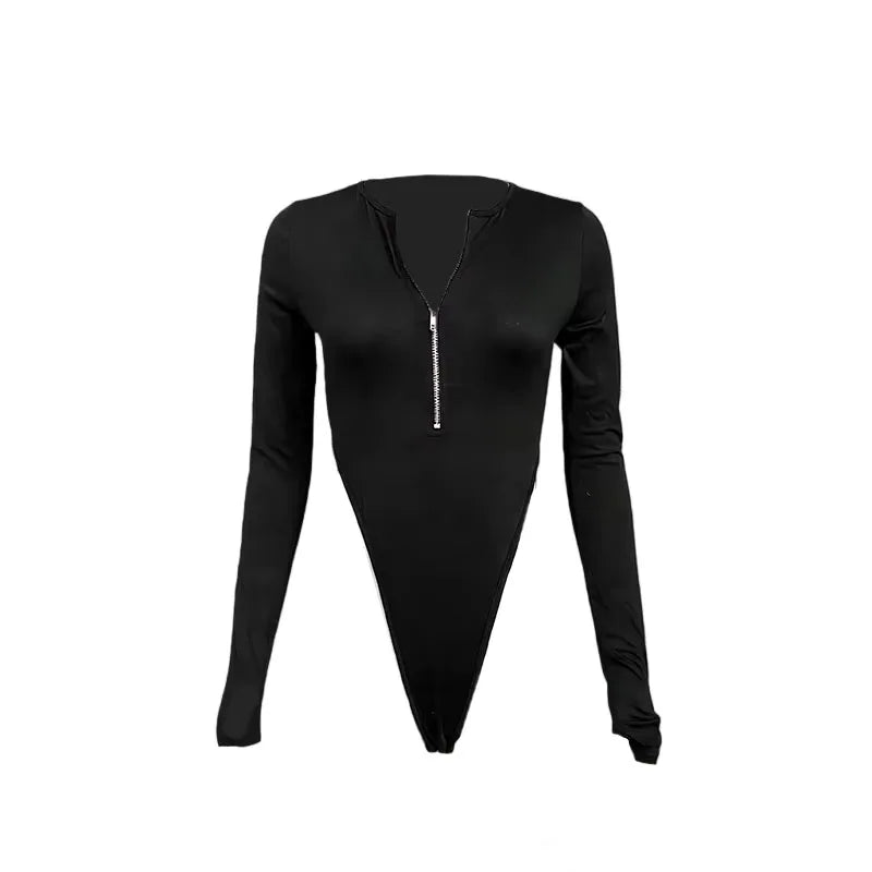 Autumn New Zipper Long Sleeved Jumpsuit High Waist Slimming and sexy Elastic Slim Fit Top Women's Clothing