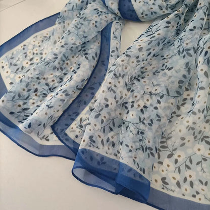 Small Flower Full of Stars Print Women Elegant Chiffon Georgette Bandana Scarf Summer Beach Sunscreen Thin Hijab Shawl
