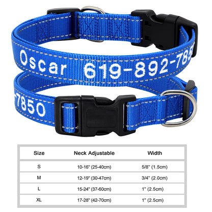 Adjustable Nylon Embroidered Dog Collar Custom ID Name Accessories Pet Collars For Small Medium Large Dogs Pets Supplies Perro