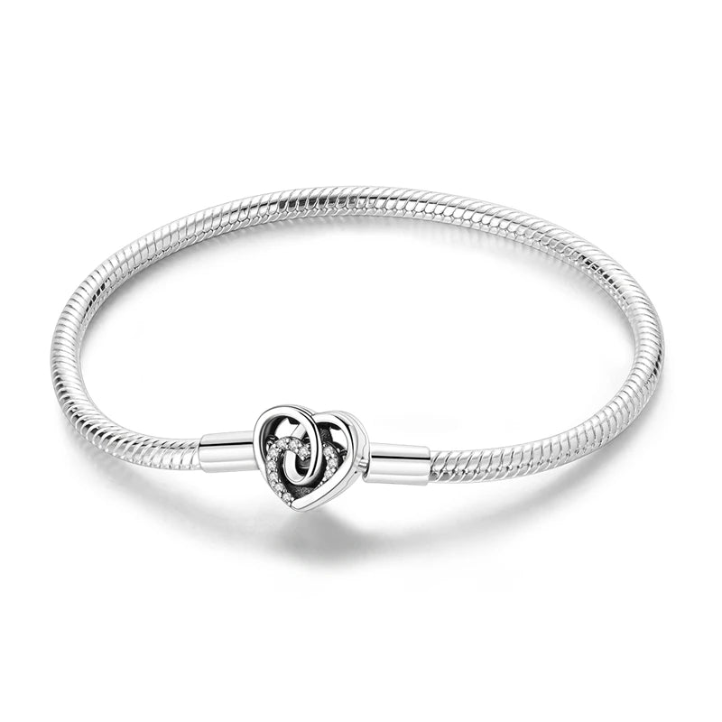 925 Sterling Silver Heart Love Snake Chain Bracelet Infinite Knot Butterfly For Women Fit Original Charms Beads Jewelry Gift