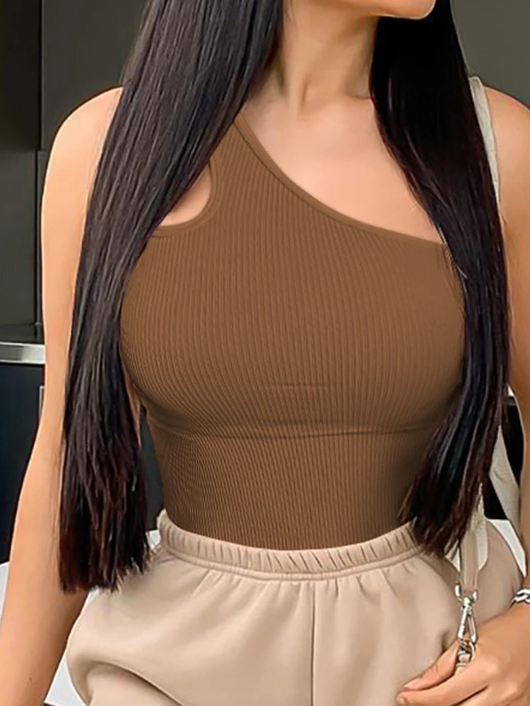 Women's Yoga Bodysuit Solid Color Sleeveless Sexy Fitness Workout Breathable One Shoulder Sport Yoga Tight Bodysuit