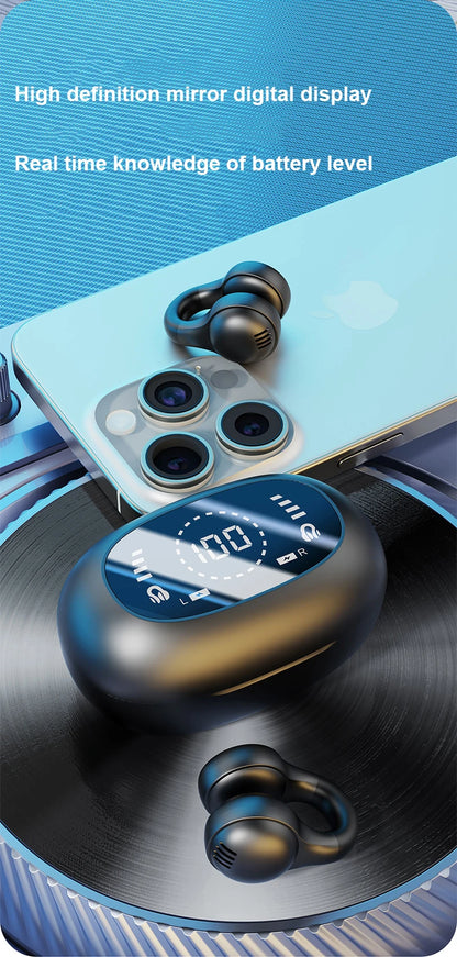 New Bluetooth Earphones Mirror-Style Digital Display Soft Silicone Ear Clip Wireless Headphone HD Noise Reduction Sports Headset
