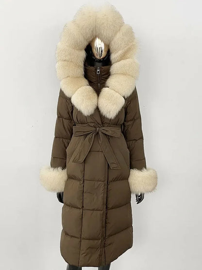 OFTBUY 2024 Long Winter Jacket Women Natural Real Raccoon Fox Fur Collar Hooded White Duck Down Coat Thick Warm Casual Outerwear