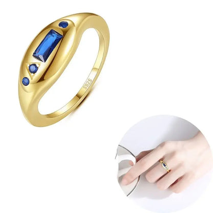 24K Gold Plated Colorful Crystal Gold Rings Turquoise Engagement Wedding Anniversary Ring Light Luxury Fashion Jewelry Gifts A40