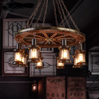 Classical Industrial Iron LED Wheel Pendant lights Metallic lustre Hanging Lamps Bar decoration Suspend Lamps Cafe Pendend Lamps