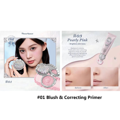Flowerknows Shell's Jewel Makeup Gift Set Eye Blush Lip Glaze Setting Powder Correcting Primer For Women Full Kit