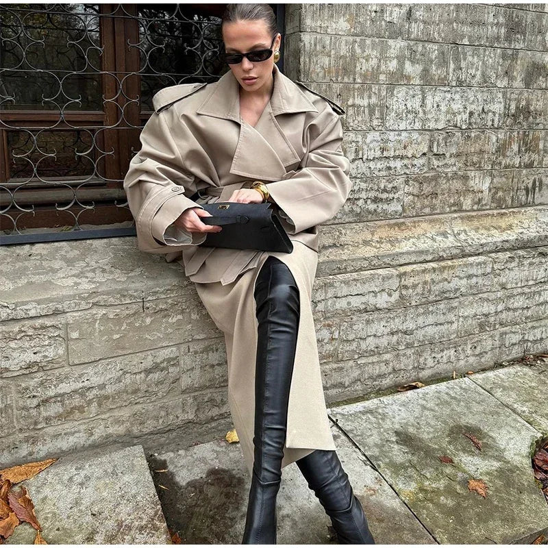 Black Stand Collar Trench Coat Women Casual Long Sleeve Single-breasted Loose Windbreaker 2026 Lady Autumn High Street Outwear