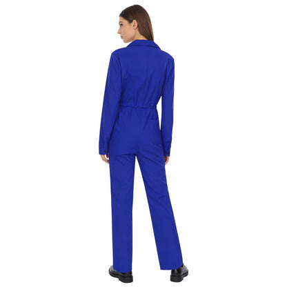Womens Fashion Work Coverall Rompers Casual Solid Color Turn-Down Collar Long Sleeve Button Jumpsuit Travel Holiday Cargo Pants