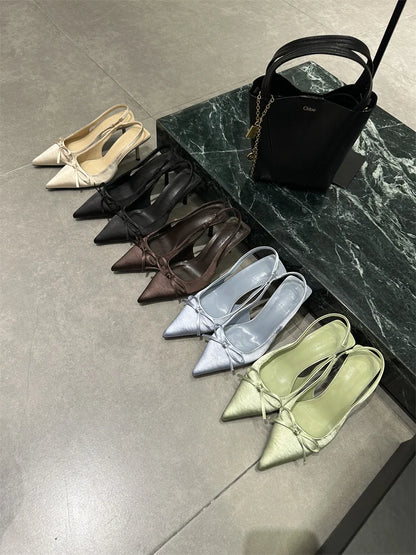 Designer Luxury Summer Women Sandals Fashion Pointed Toe Butterfly-knot Shoes Ladies Elegant High Heels Party Club Sandalias