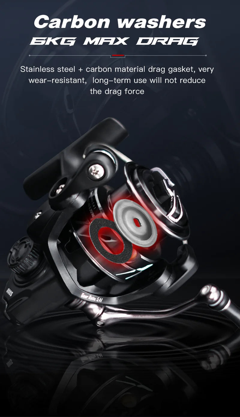 SEASIR Stream Spinning Reel 139g Ultralight Carbon Washers Max Drag 6Kg 5+1BB 5.4:1 Gear Ratio Fishing Wheel