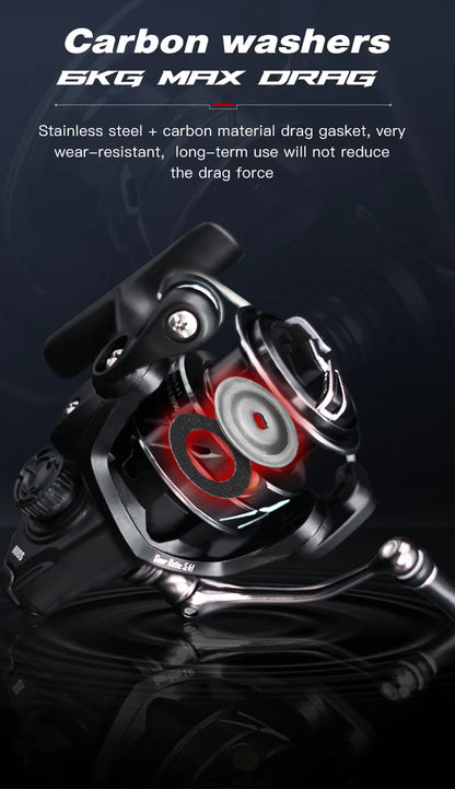 SEASIR Stream Spinning Reel 139g Ultralight Carbon Washers Max Drag 6Kg 5+1BB 5.4:1 Gear Ratio Fishing Wheel