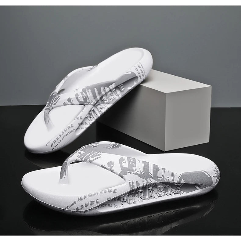 Printed male and female couples large size EVA high elastic flip-flops thick-soled lightweight slippers for outdoor beach shoes