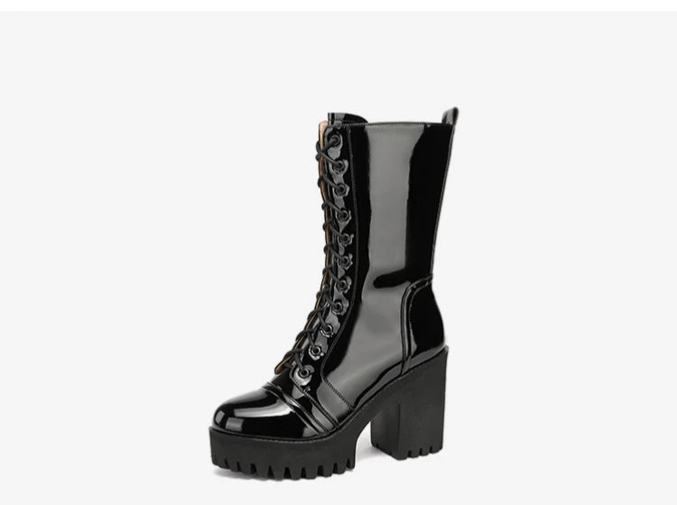 10cm Small Size 32-43 Fall Winter Genuine Leather Boots Platform Shoes 2026 Womens Block High Heels Mid Leg Boots Office Model