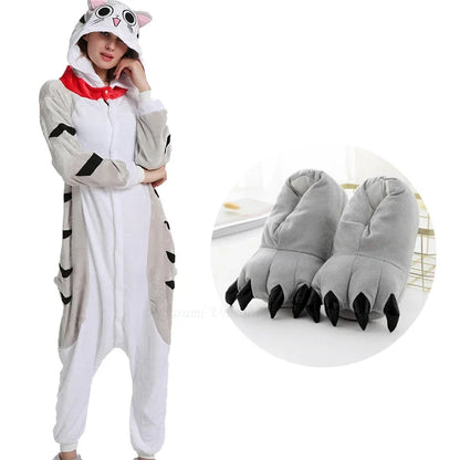 Winter Cat Pajamas Onesie Adults Kigurumi Unicorn Animal Sleepwear Slipper Onesies Women Men Kids Flannel Nightwear Home Clothes