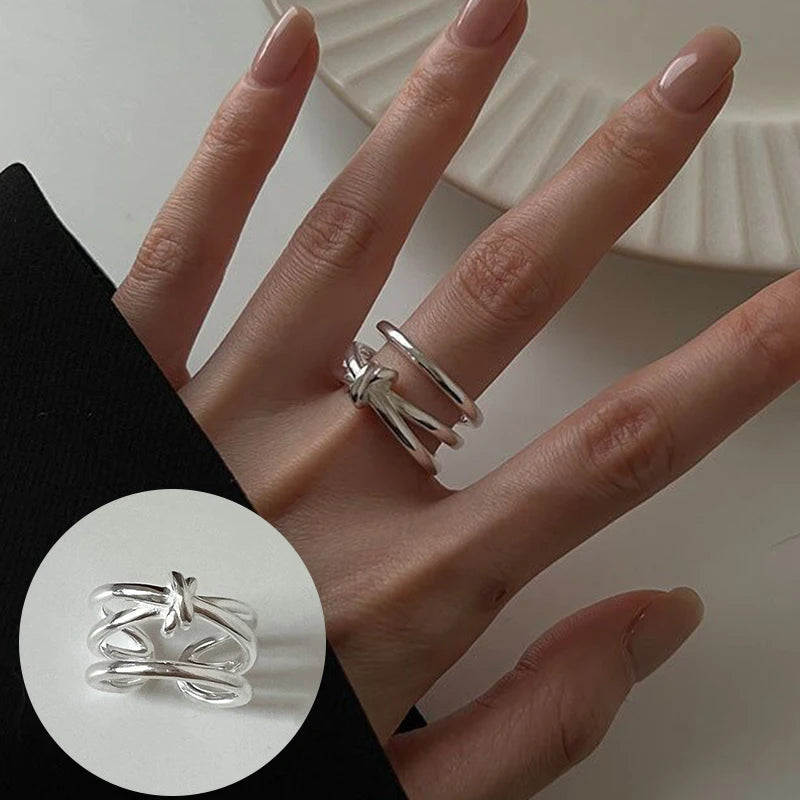 VENTFILLE 925 Sterling Silver Geometric Multilayer Round Bead Ring Female Fashion Punk Temperament Prevent Allergy Charm Jewelry