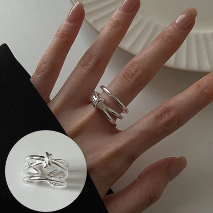 VENTFILLE 925 Sterling Silver Geometric Multilayer Round Bead Ring Female Fashion Punk Temperament Prevent Allergy Charm Jewelry