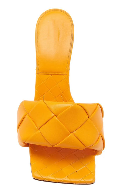 New 2026 Summer Fashion Women's Slippers PU Leather Square Toe Sandals for Women Fluorescent Yellow Fine Heel Ladies High Heels