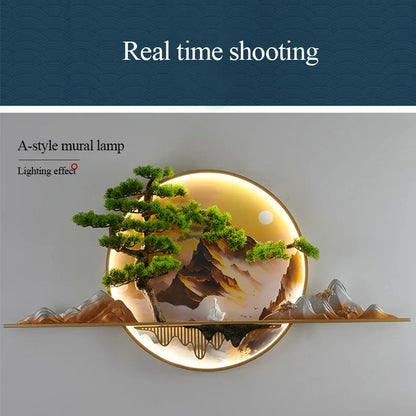 TINNY Modern LED Wall Picture Light Inside Creative Chinese Pine Landscape Mural Sconces Lamp for Home Living Bedroom Study