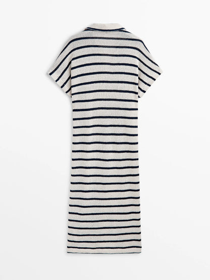 Ethereal Traf Md 2026 YAZHIMEI autumn new style of Women's casual fashion Cotton blend striped POLO neck long dress