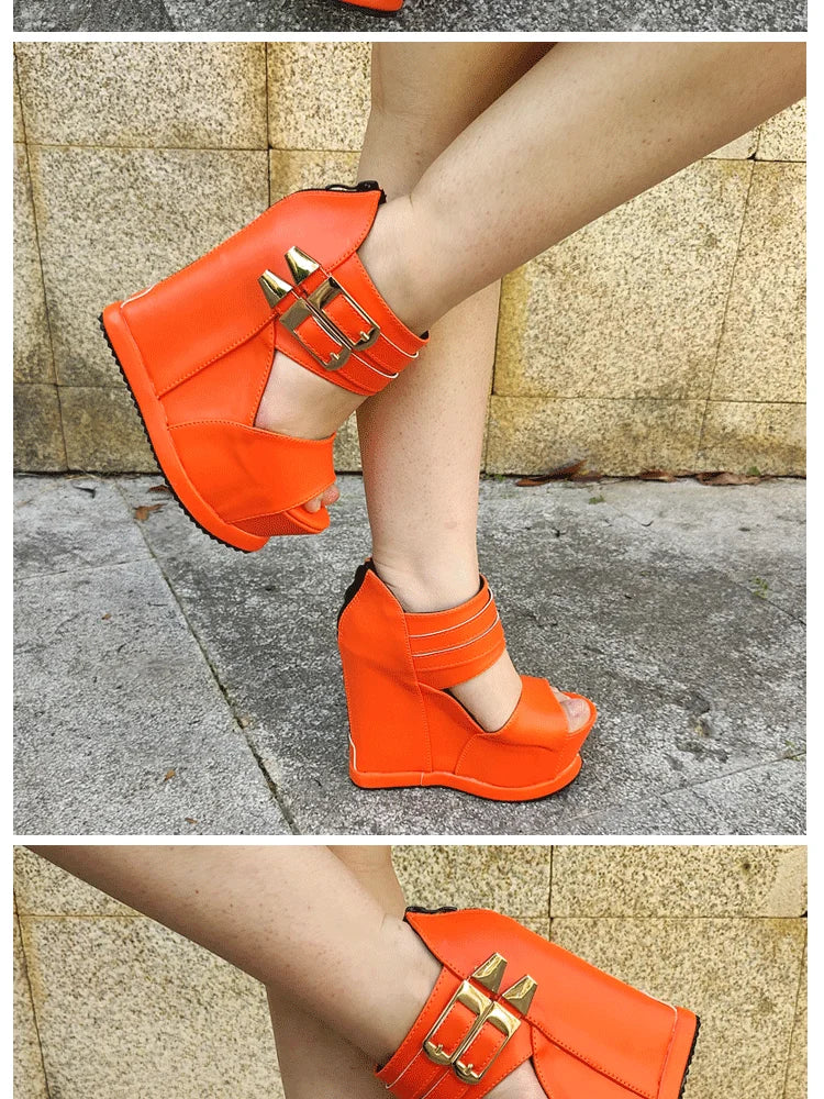Casual Wedges Thick Platform Sandals 2024 New Women Stage Performance High Heels 14CM Summer Cross-dressing Shoes With Zipper