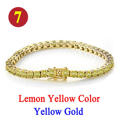 Colorful 3mm Luxury  Certified Moissanite Tennis Chain For Women 925 Sterling Silver Man Moissanite Bracelet Chain Hip hop