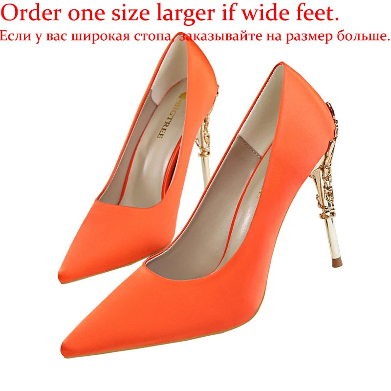 Women Luxury Metallic Decoration Heel Wedding Shoes Lady Trendy 10cm High Heels Pointed Toe Shoes Female Premium Gray Shoes