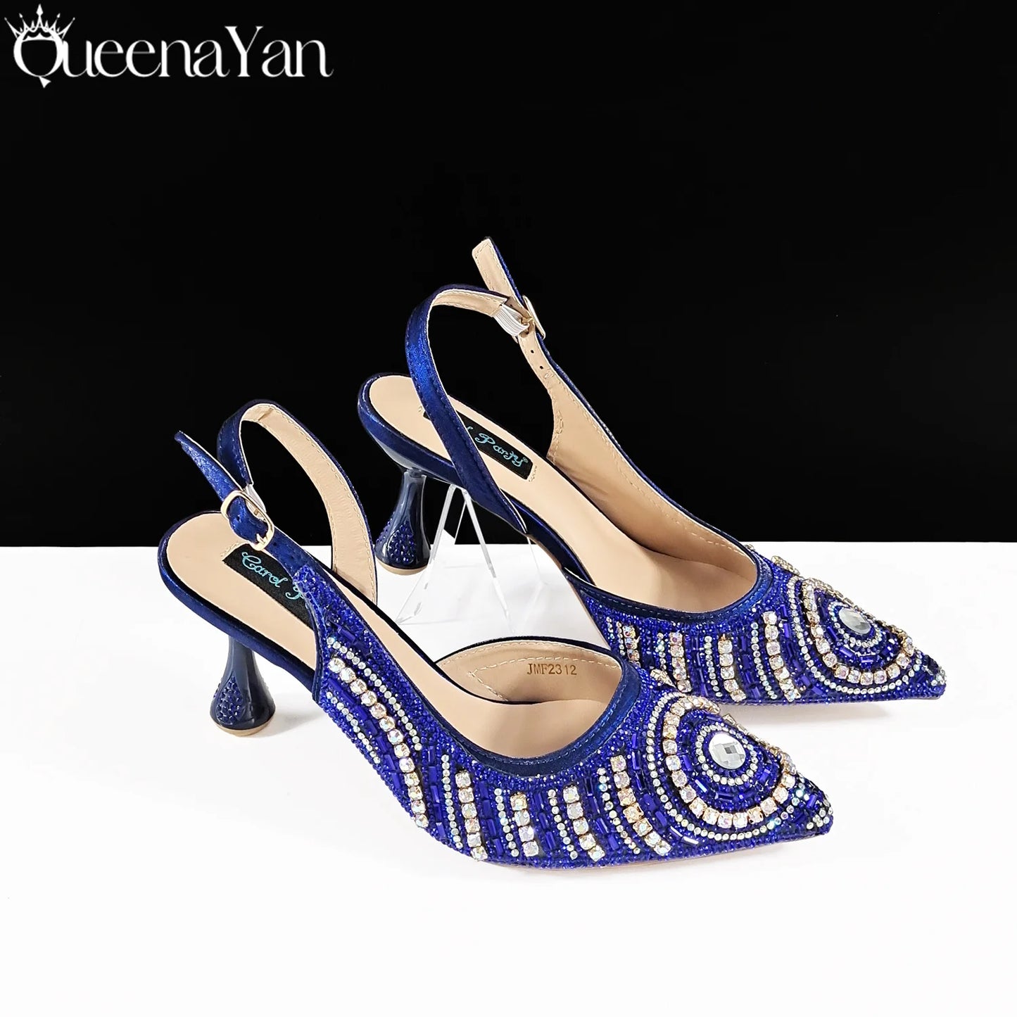 Queena Yan 2026 Elegant Nigerian Women's Royal Blue Only Shoes or with Rhinestone Handbag Set - Italian Design for Weddings