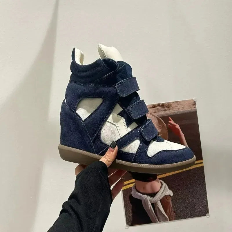 Women's Ankle Boots 2026 New Genuine Leather 8CM Hidden Heel Women Platform Sneakers Fashionable Splice Color Design Women Shoes