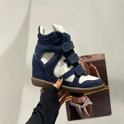 Women's Ankle Boots 2026 New Genuine Leather 8CM Hidden Heel Women Platform Sneakers Fashionable Splice Color Design Women Shoes