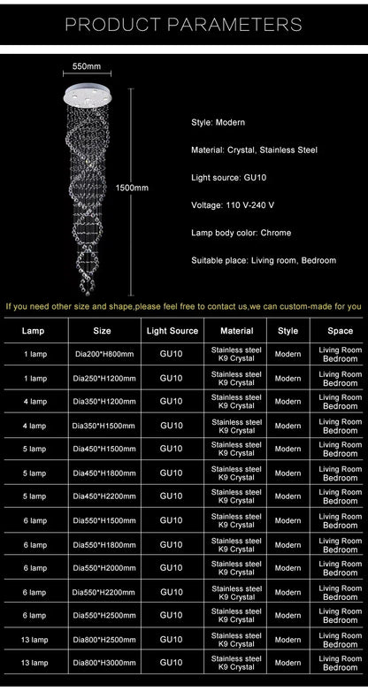 Spiral Crystal LED Ceiling Chandelier Light Bedroom Hall Living Room Suspension Lustre Corridor Staircase Hanging Lamp Fixture