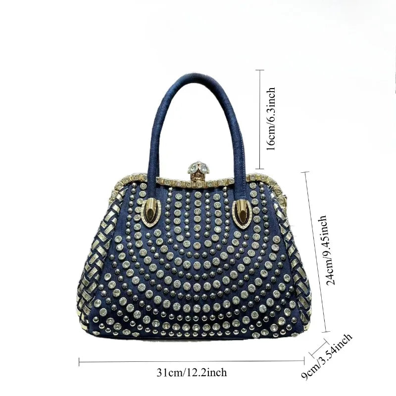 New Fashion Women's Bag Large Capacity Elegant Diamond Shoulder Bag High Quality Denim Crossbody Bag Designer Luxury Handbags
