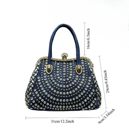 New Fashion Women's Bag Large Capacity Elegant Diamond Shoulder Bag High Quality Denim Crossbody Bag Designer Luxury Handbags