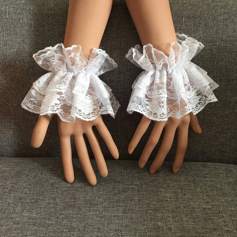Lolita Short Hand Sleeve Gloves Steampunk Lolita Hand Sleeve Wrist Cuffs Ruffled Floral Lace Elastic Bracelet Clothing Accessory
